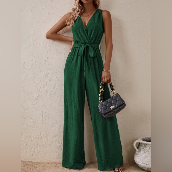 Casual Tied Surplice Sleeveless Wide Leg Jumpsuit - Picture 9 of 11
